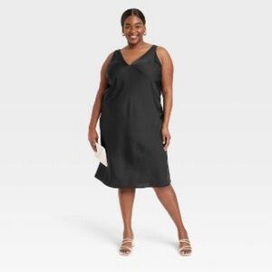 Slip Satin V Neck Black Dress - A New Day Plus Size 3X RefD028